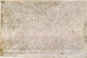 Una delle quattro copie conformi sopravvissute del testo del 1215. Cotton MS. Augustus II. 106, conservato alla British Library di Londra