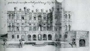 Plautilla Bricci, disegno del Vascello, prospetto longitudinale, 1663 (Archivio di Stato)