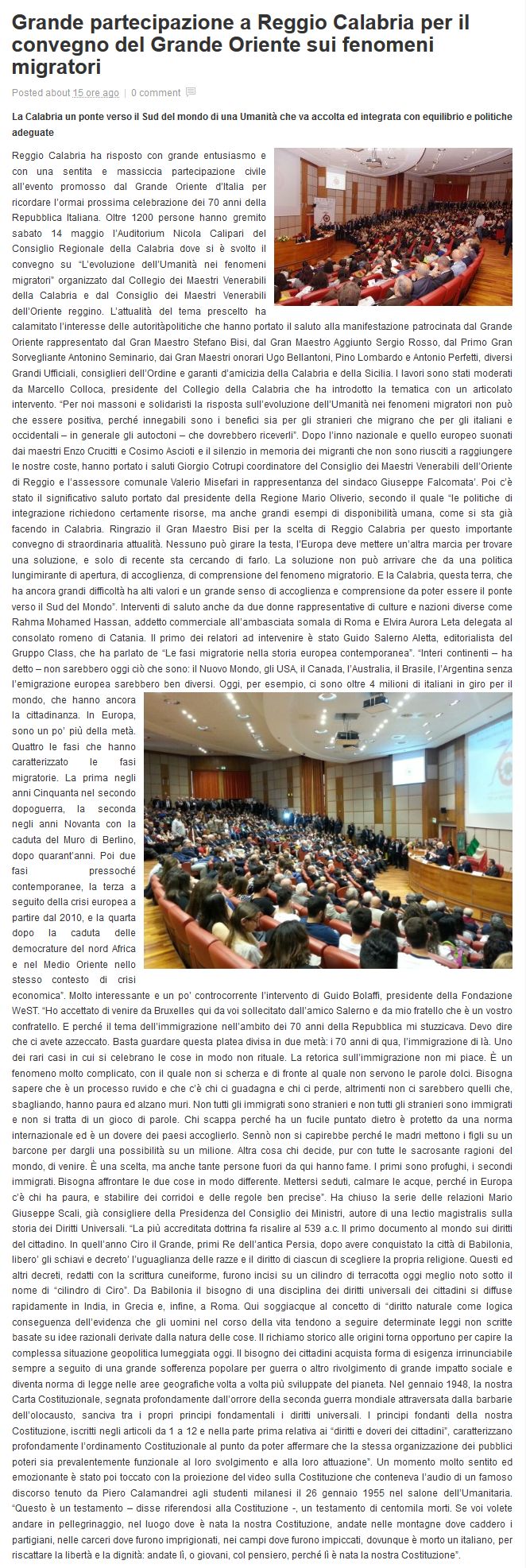 L'articolo pubblicato  il 17 maggio 2016 dal giornale web Il Metropolitano