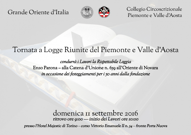 Tornata logge riunite Piemonte-Valle d'Aosta 11 settembre 2016