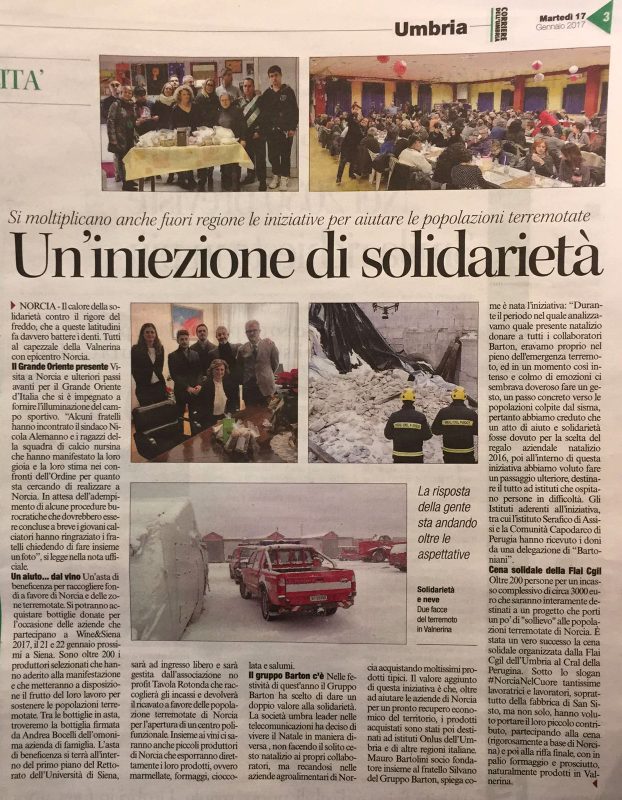 La notizia anche sul Corriere dell'Umbria del 17 gennaio
