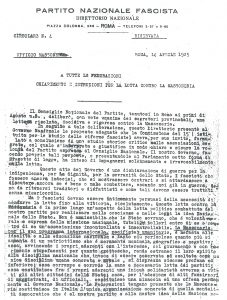 Circolare n. 4 del 14 aprile 1925 del Partito Nazionale Fascista. Anticipa la discussione alla Camera della legge sulle associazioni n. 2202 del 25 novembre 1925