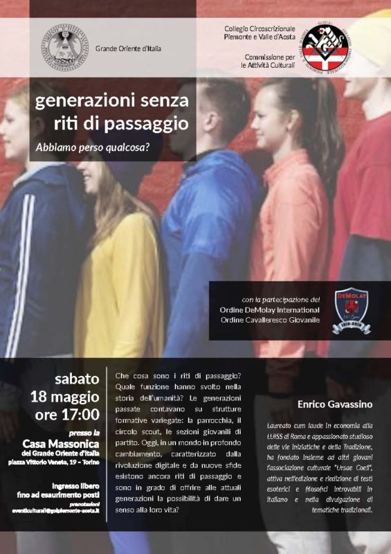 Generazioni senza riti di passaggio. Torino 18 maggio 2019