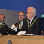 I lavori nel Tempio. In primo piano il Gran Segretario Michele Pietrangeli; alla sua destra Emanuele Melani, Presidente dei Grandi Architetti Revisori e Giuseppe Trumbatore, Gran Tesoriere Aggiunto Gran Loggia 2018 Liberi di Conoscere fotogallery