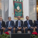 Da destra: il Gran Maestro Aggiunto Sergio Rosso, il Secondo Gran Sorvegliante Pasquale La Pesa, il Gran Tesoriere Aggiunto Giuseppe Trumbatore, i Consiglieri dell'Ordine in Giunta Fabrizio Celani e Raffaele Sechi XX Settembre 2018. L'allocuzione del Gran Maestro